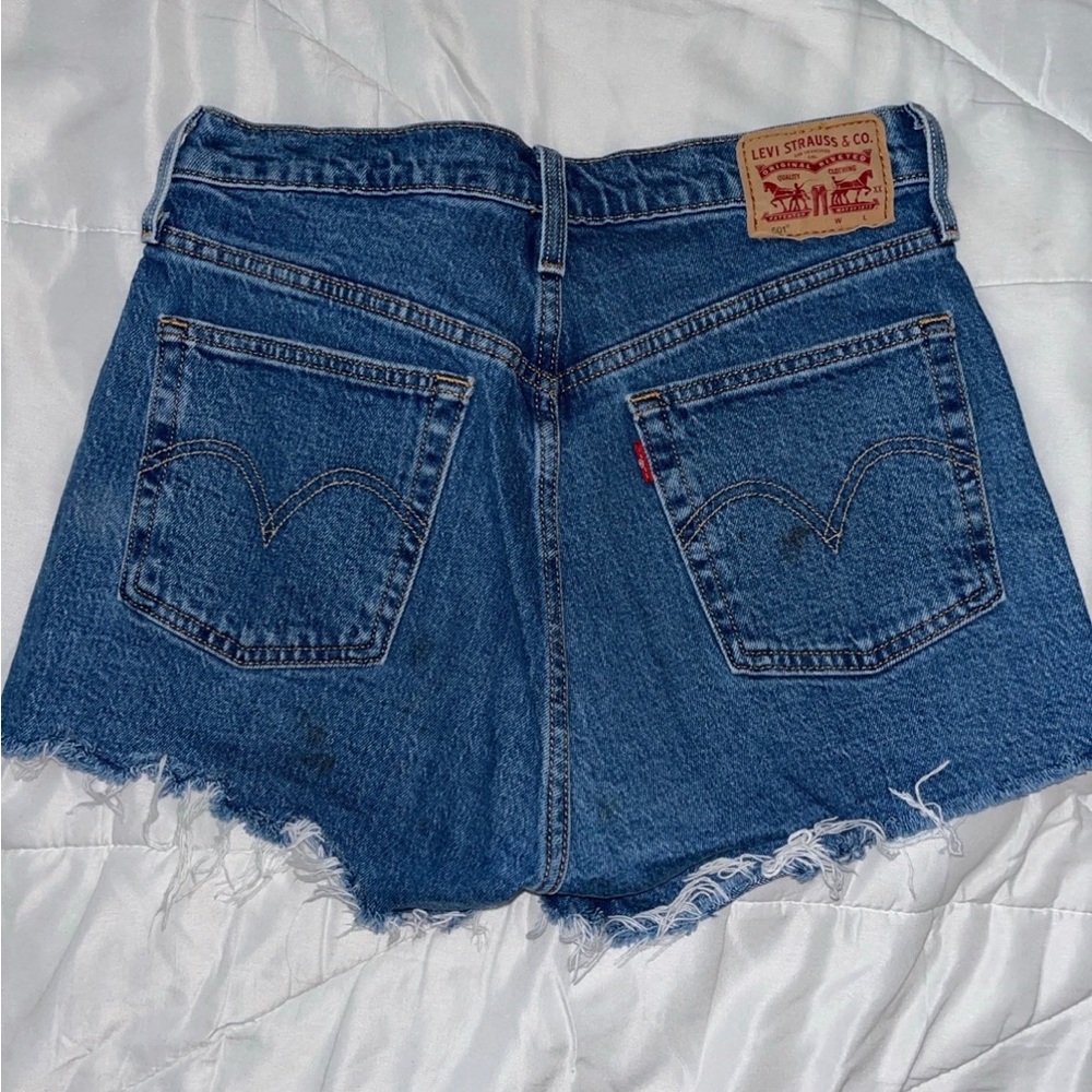 Levi's Blue Jean Shorts with Raw Hem and Vintage Look